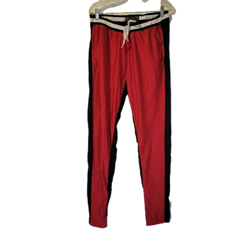 Raw Yarn Industries Men's Red Black Track Pants L Drawstring Pockets